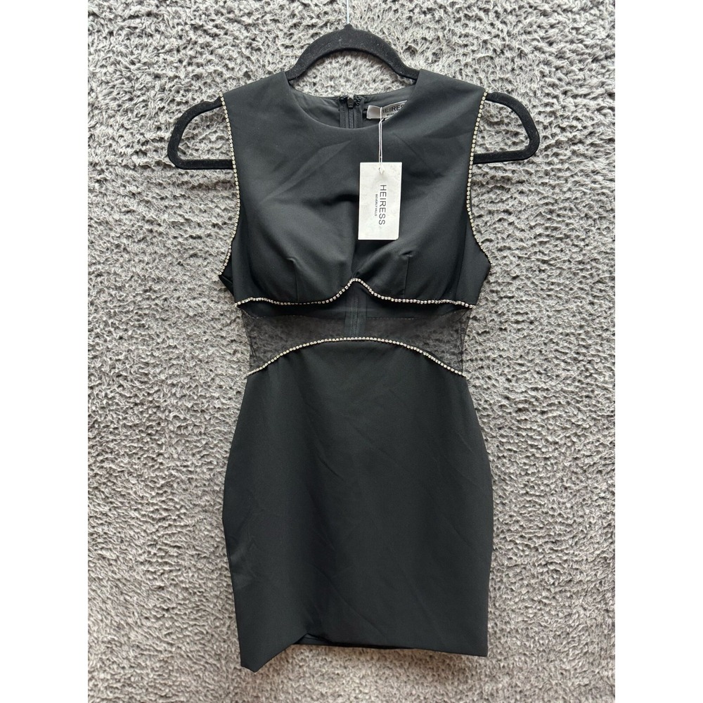 Heiress Beverly Hills Black Rhinestone Sheer Padded Bra Dress Women Size S